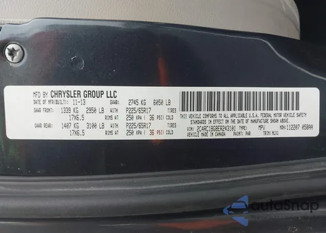 2014 Chrysler Town & Country Touring из США, поврежденный, VIN 2C4RC1BG8ER243101